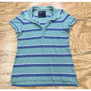 American Eagle Y2K Henley Polo Baby Tee Women's Large Green Preppy Bella Elena
